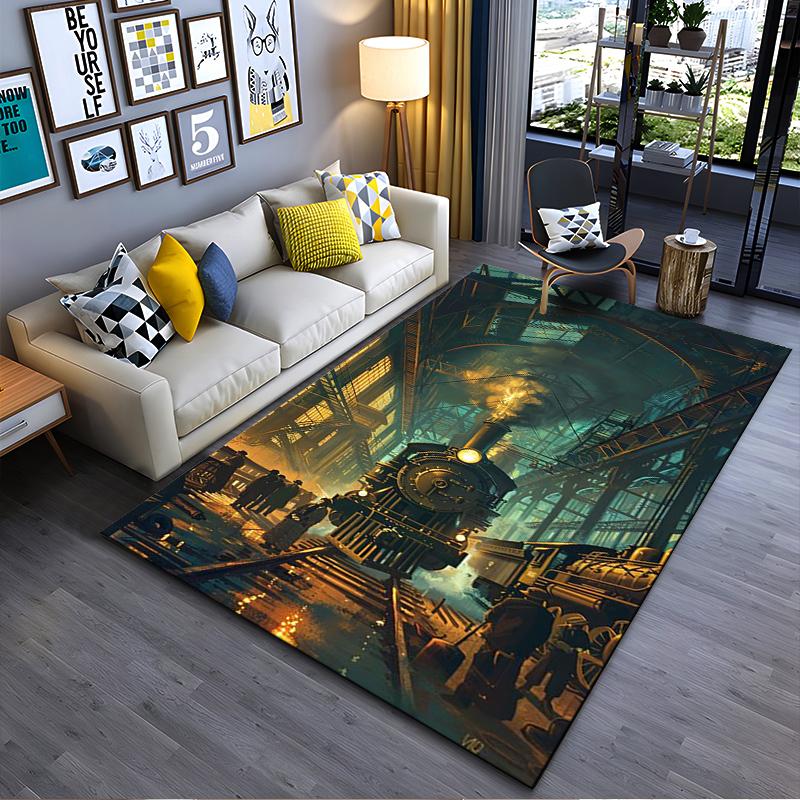

Vintage Train and Steampunk Style Carpet Decor Suitable for use as an anti-slip game mat for living room and bedroom sofas 40x60cm( 15x23in )
