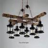 Retro Wood Pendant Lights 8 Head Vintage Industrial Loft Glass Iron LED Chandelier Suspension Lamp Wooden Droplight