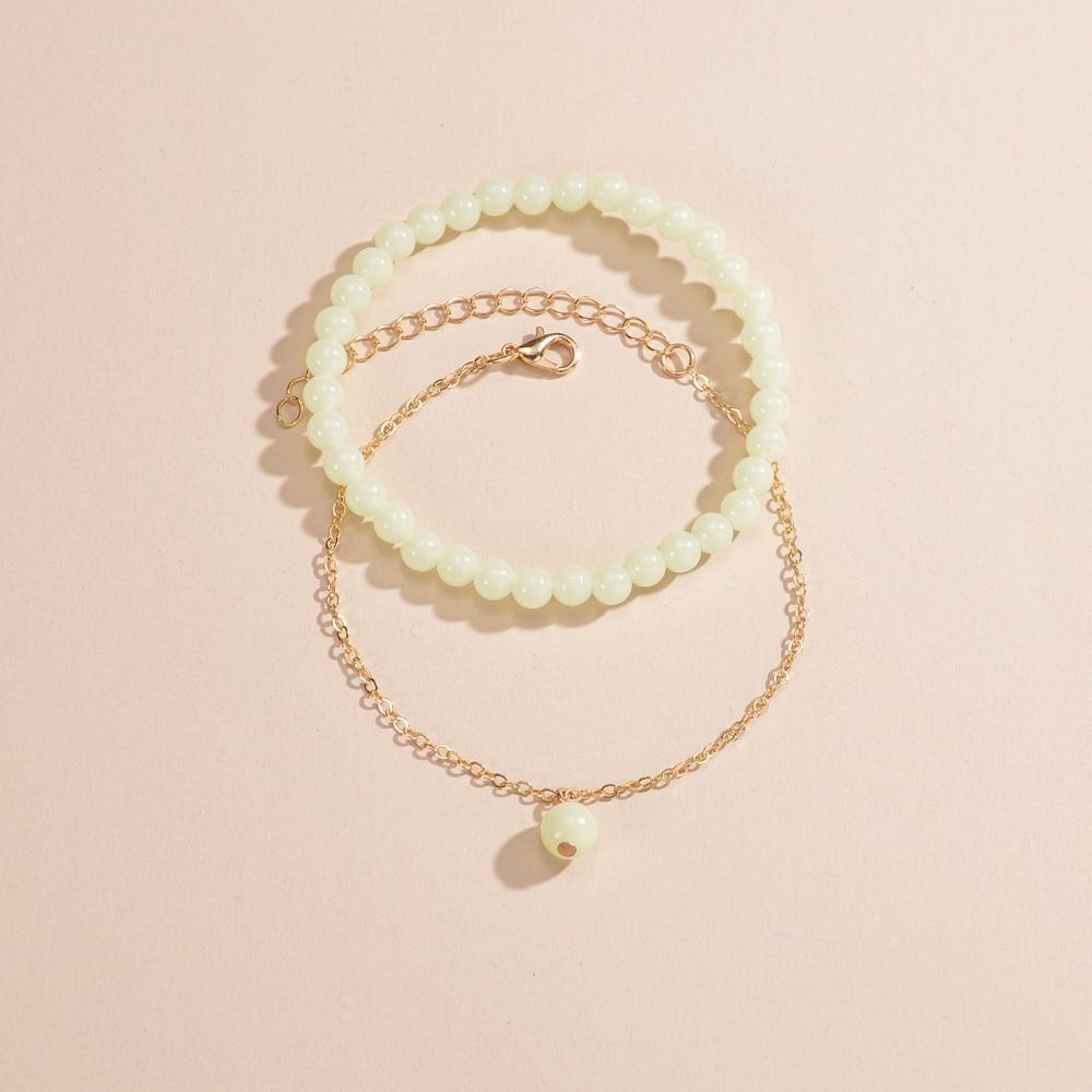 2-piece Bohemian style luminous beaded women s beach luminous anklet set