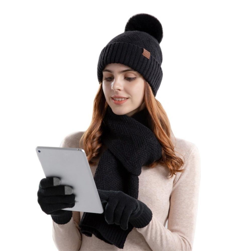 3Pcs/Set Warm Winter Hat Scarf Gloves Set Thicken Scarf Neck Warmer Suit for Men Women