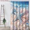 4Pcs 2D Flat Seaside Treasures Shower Curtain Set with Non-Slip Bath Mat, Toilet Lid Cover, Contour Rug & 12 Hooks, Bathroom Decor