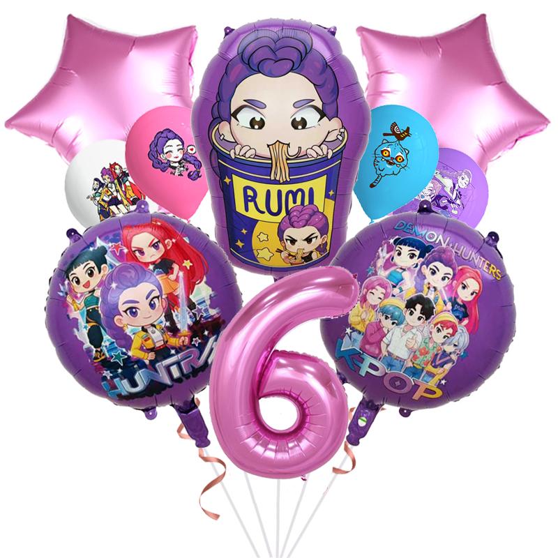 1 Set Kpop Demon Hunters Aluminum Foil Latex Balloon Children's Birthday Decoration Korean Kpop Anime Party Supplies Toy Gift