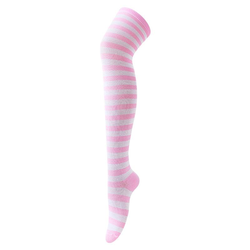Herbst Streifen Overknee Oberschenkel Socken Für Damen Gestrickt Baumwolle Bunt Lange Strümpfe Mädchen Hoher Sock Weihnachtsbekleidung One Size white