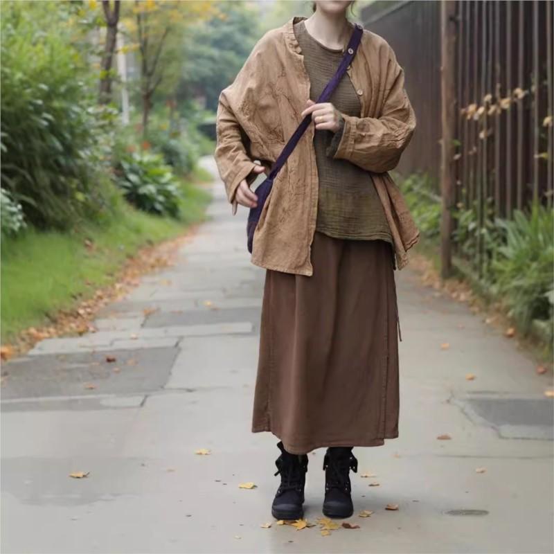 Johnature Solid Color Splicing Long Sleeves O-Neck T-Shirt Woman Autumn Fashion Vintage Style Loose T-Shirt