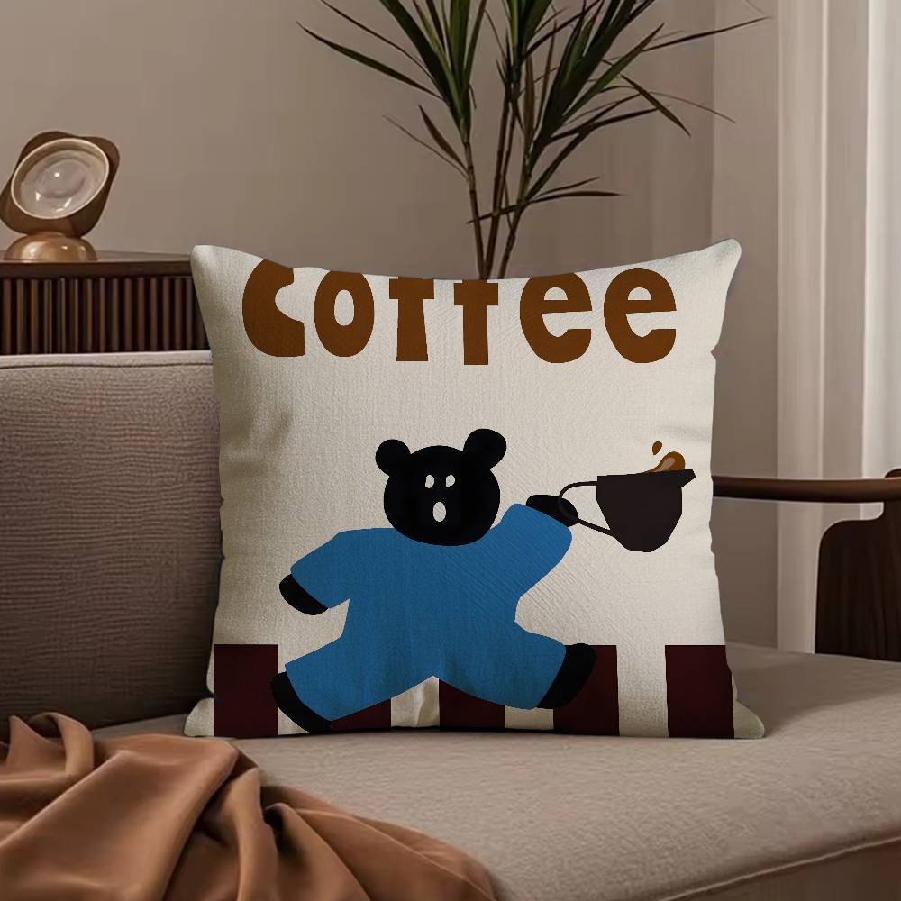 Creative Coffee Illustration Pillow Case Anti-dustmite Pillowcase Invisible zipper silky short plush Sofa cushion cover
