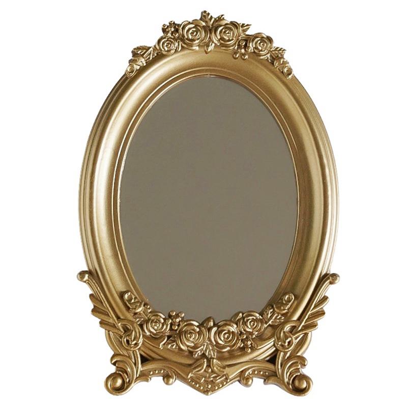 New Sale Rustic French Style Carving Frame Table Mirror Gold Mirror Tray Home Decorative Mirror Bedroom Table Makeup Mirror