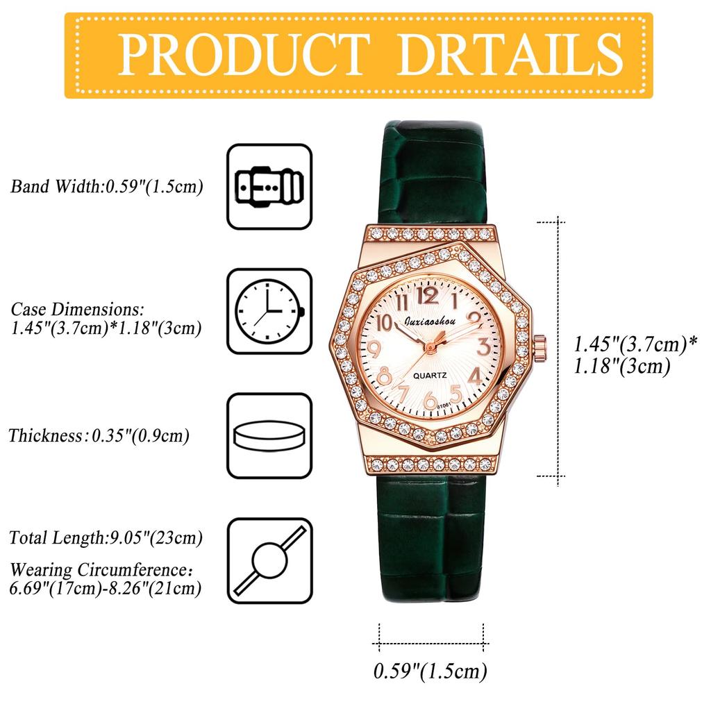 Octagonal PU Leather Waterproof Casual Arabic Stylish Sparkling Stainless Steel Analog Display Quartz Watch A Great Gift for and Day Women's Watch