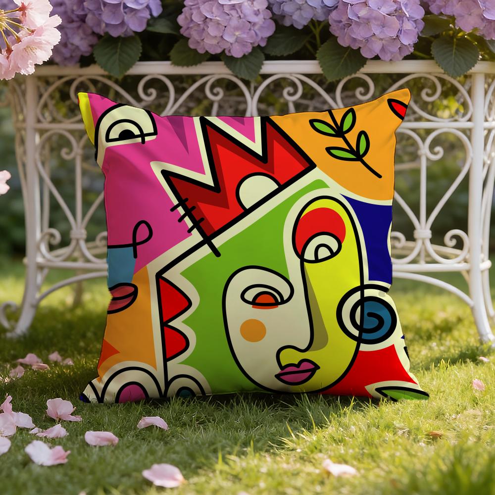 Colorful Abstract Faces Cushion Cover Home & Car Dual-Scene Pillow Cover: Reversible for Premium Comfort
