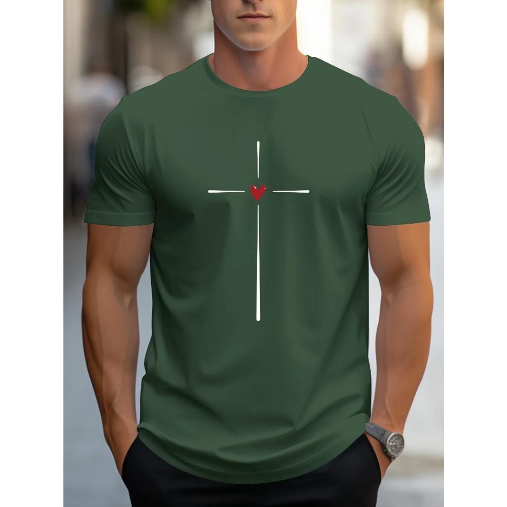 Men's 100% cotton summer loose fit Love Heart Graphic printed slim fit casual sports round neck short sleeved T-shirt top