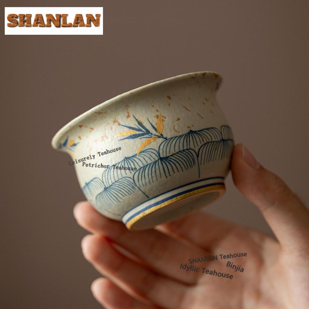 80ml Hand-painted Lotus Bamboo Shadow Teacup Creative Tea Bowl Set of Cups Tea-tasting Fragrance Cup Chazhan Master Cups Cafes