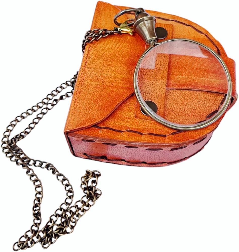 Brass Magnifying Glass, Optical Magnifier Lens with Necklace Chain Monocle for L