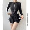 Conservative Long Sleeve Swimwear: Slimming Tummy Control Boyleg One-Piece for Female Students