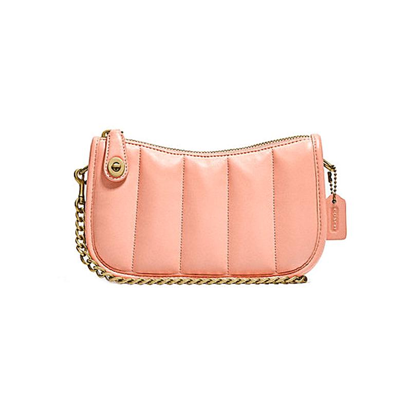 

COACH Swinger 20 Quilted Chain Sheepskin Mahjong Bag Hand Shoulder Bag Small Women Candy Pink рожевий