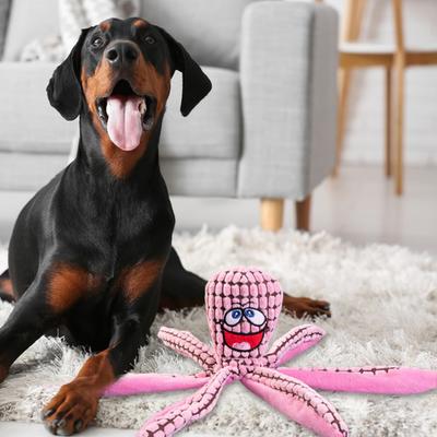 Octopus Dog Toy Cartoon Shape Wear Resistant Teeth Cleaning Funny Plush Octopus Toy Pet Interactive Squeaky Toy
