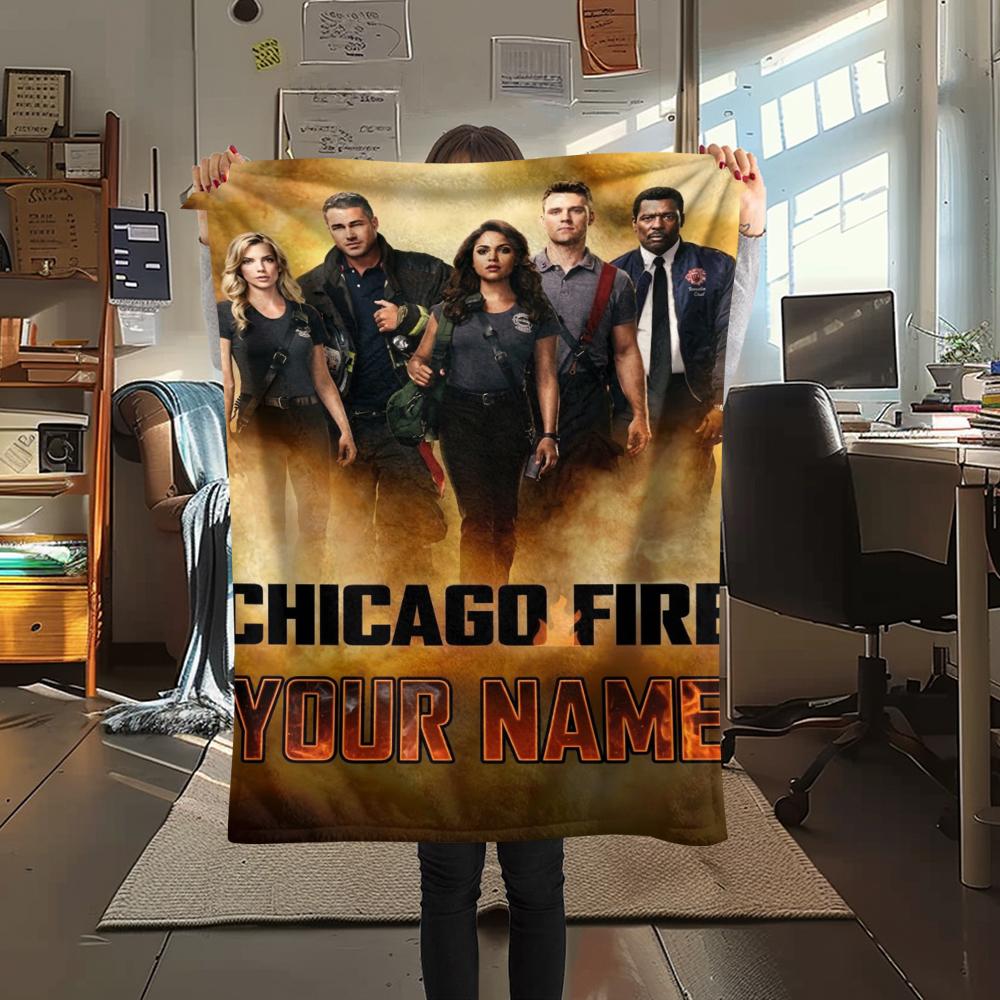 1PC Custom Name Chicago Fire Patterned Flannel Blanket Suitable For All Seasons for Home Decor Warmth and Comfort Gifts Holiday Present