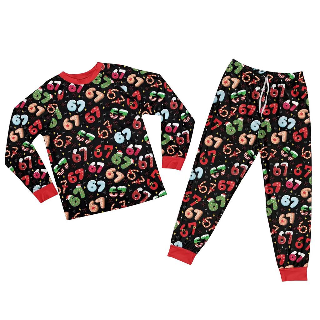 Children's Christmas Print Sets Pajamas Loungewear Outfits Family Matching Long Sleeve Tops+Pants Set