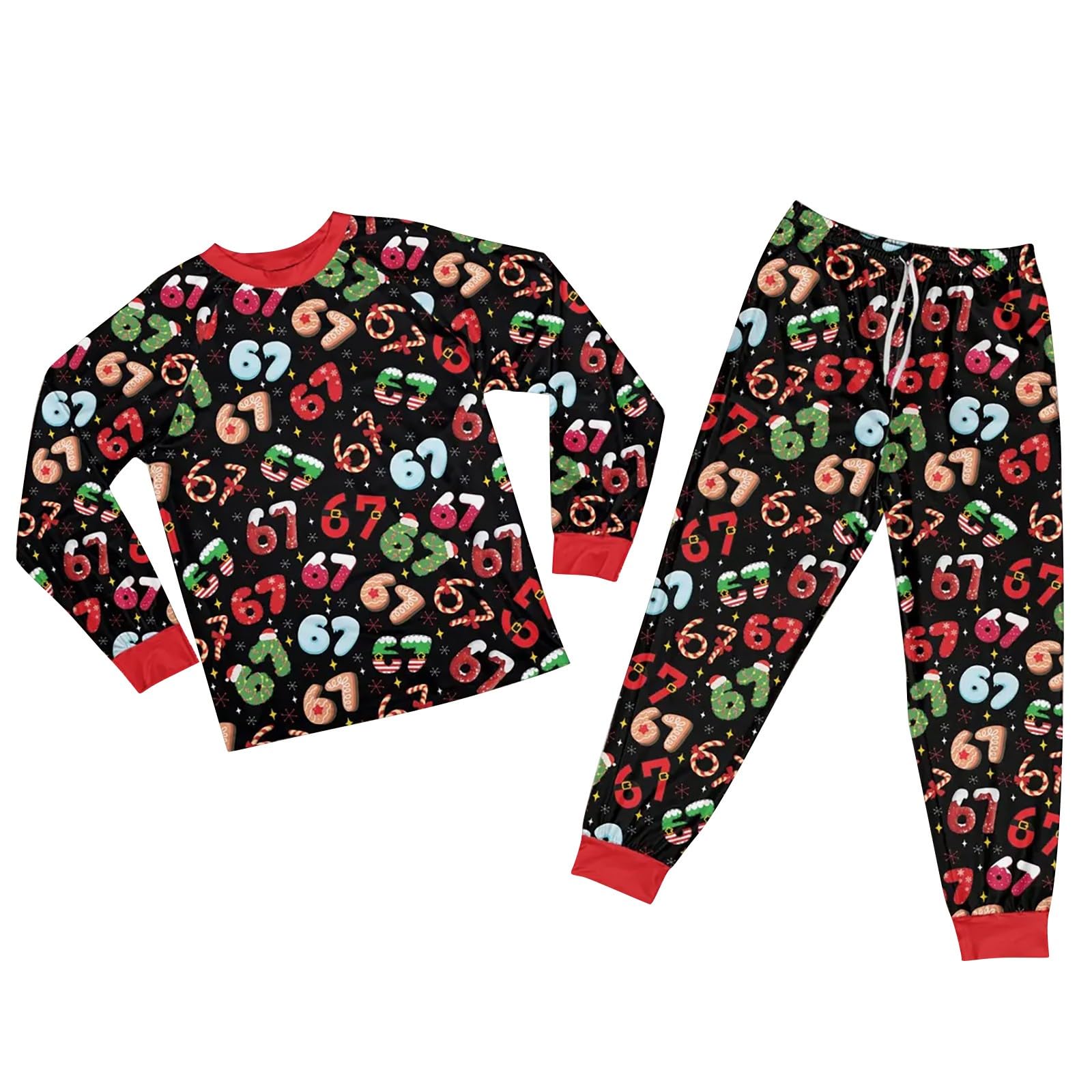

Children s Christmas Print Sets Pajamas Loungewear Outfits Family Matching Long Sleeve Tops+Pants Set 10Y