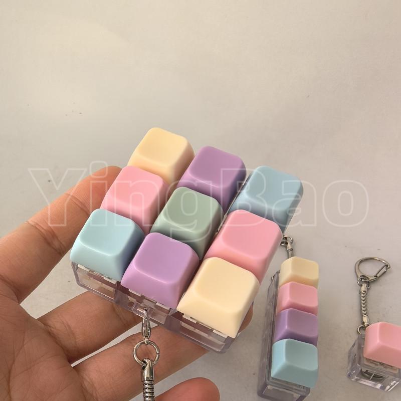 Keyboard Fidget Toy with LED Light Keyboard Fidget Keychain 9-in-1 Keyboard Decompression Button Stress Relief Fidget Gifts