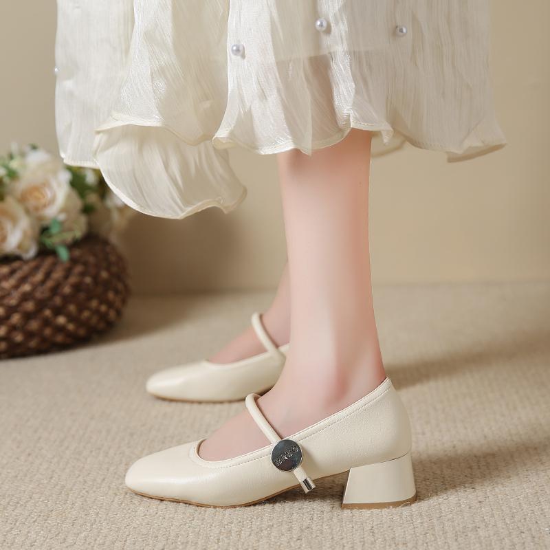 Móda Aphixta Lakovaná kůže 4cm Vysoké podpatky Mary Janes Kovová přezka Podzimní Dámské boty Elegantní Lodičky Jednobarevné tacones para mujer