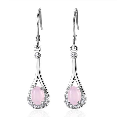 Women Trendy Silver 925 Earrings Female Jewelry New Fashion Pink Crystal Water Drop Earrings Girls Princess Holiday Gift