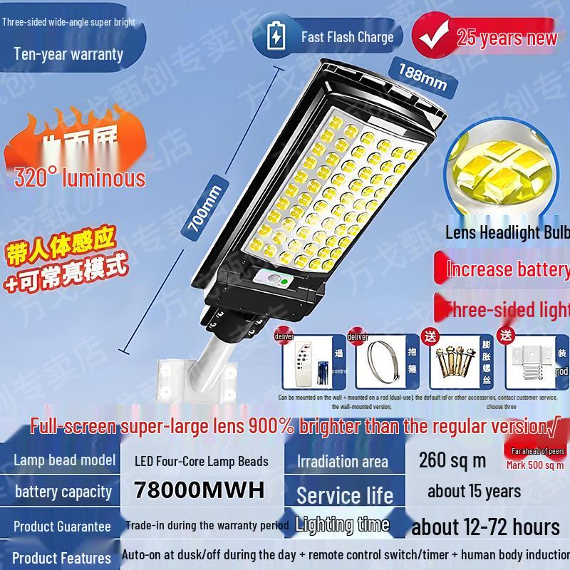 Solar-Powered Outdoor Courtyard Light: Super Bright, Waterproof, Motion Sensor