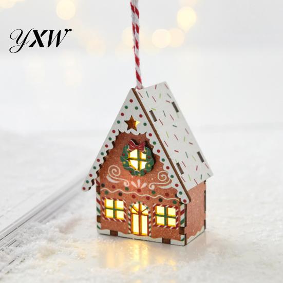 Long-lasting Festive Charm Christmas Gingerbread House Ornament Wooden Light Up Village Easy Storage Tree Hanging Ornaments for Holiday Winter