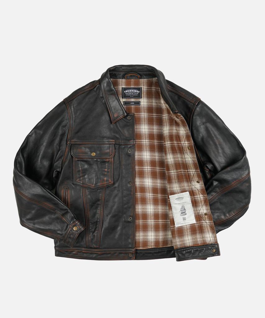 FRIZMWORKS Cowhide Storm Trucker Jacket _ Washed Brown