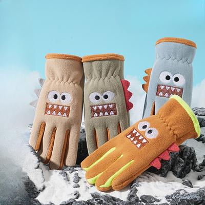 Children's Warm Gloves for Autumn and Winter  Five Fingered Fleece for Cold Protection Cute Cartoon  Student Outdoor Snow Play Ollie Fleece Gloves