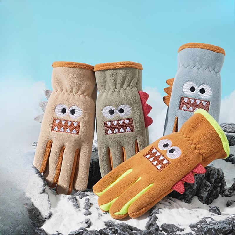 Children's Warm Gloves for Autumn and Winter  Five Fingered Fleece for Cold Protection Cute Cartoon  Student Outdoor Snow Play Ollie Fleece Gloves