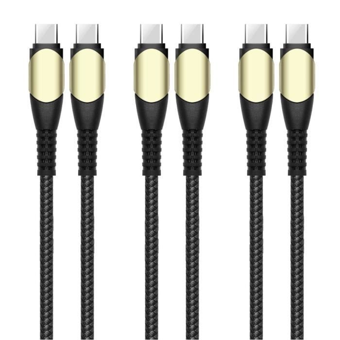 3x Câble USB-C vers USB-C Rapide 60W pour Samsung Galaxy A36 A34 A33 A32 4G-5G A54 A53 A52 4G-5G A52s - Nylon Tressé Noir 1M