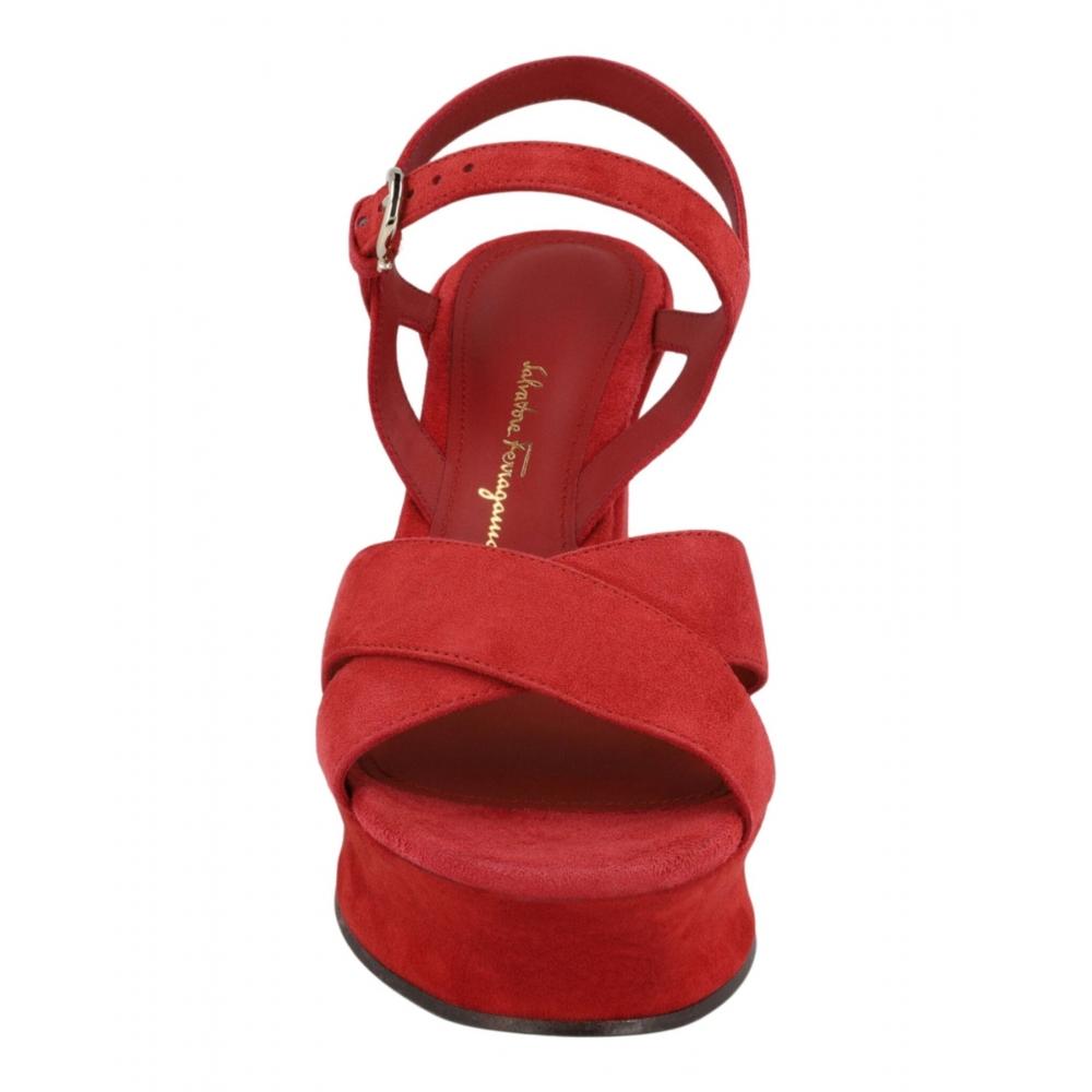 Salvatore Ferragamo Suede Platform Sandals Red Sonya