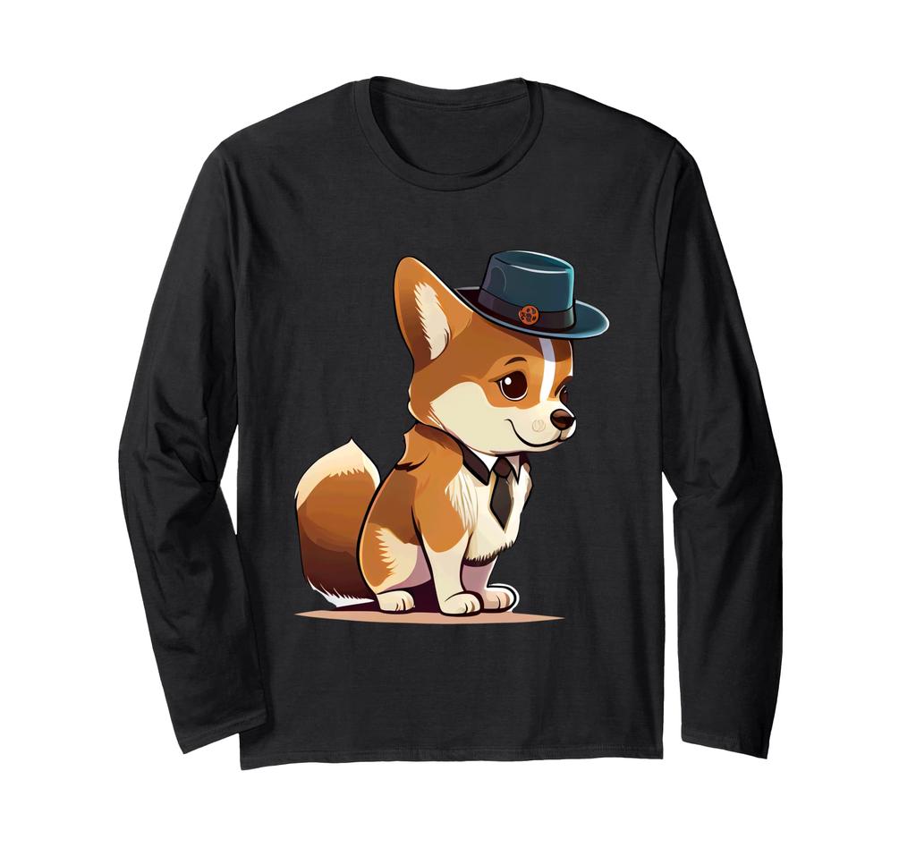 Charming Corgi with Adorable Dog In Hat Long Sleeve T-shirt