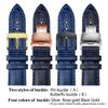 Leather Watchband Black Blue Cowhide Strap Butterfly Buckle Fits All Brands of Watches Men Women 12/14/15/16/18/19/20/22/23mm
