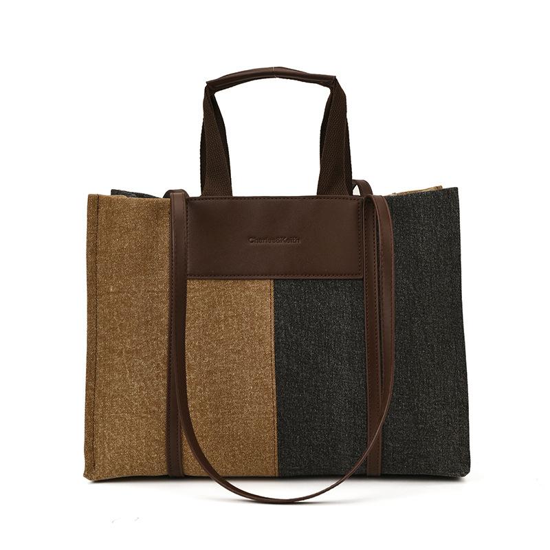 

Джинсовая сумка-тоут большой вместимости с контрастной цветной вставкой, новая портативная трендовая модная сумка через плечо