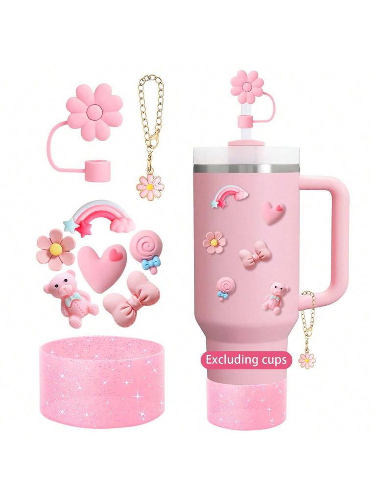 Cup Accessories, Cute 3D Stickers, Straw Lid, Cute Handle Pendant, Silicone Boots Compatible with Stanley Cup Drum