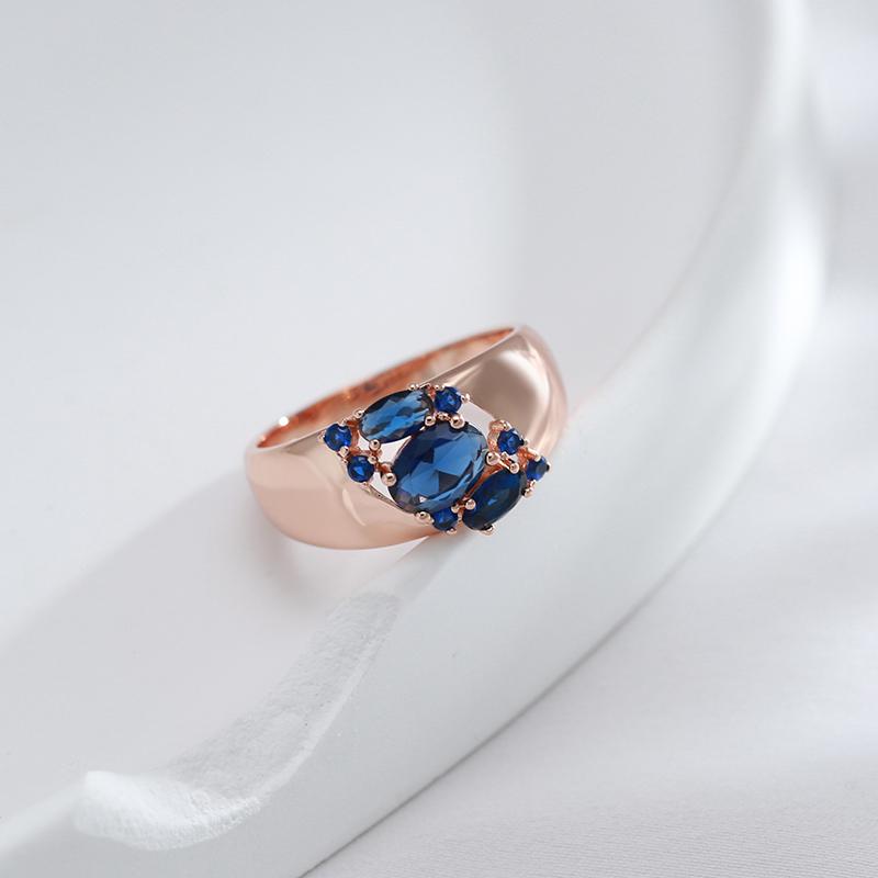 New Blue Natural Zircon Ring For Women  Rose Gold Wide Rings Vintage Ethnic Bride Wedding Jewelry Party Accessories