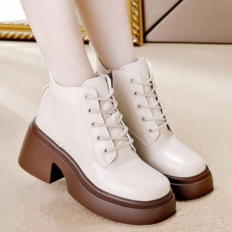 Nya Mjuka Läderskor med Tjock Sula - Lämpliga för Både Höst och Vinter, Mångsidiga Ankelboots för Kvinnor