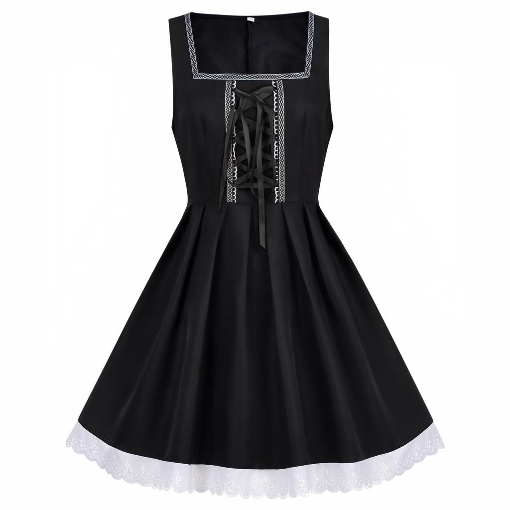 Women's Short Sleeve Tie Front Dress for Costume Party and Casual Wear