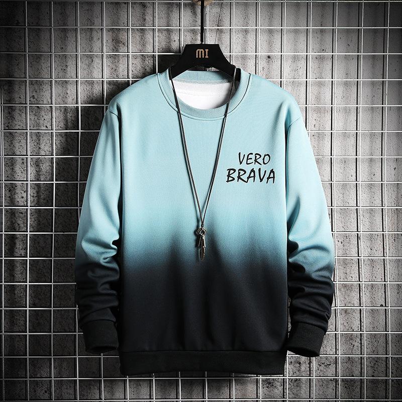 Men'S Spring And Autumn Personality Gradual Change Color Popular Casual Handsome Sweater Teen Round Neck Trend Korean Version Loose Top