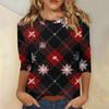 3/4 Sleeve Shirts For Women Print Christmas Tees Blouses Casual Plus Size Basic Tops Pullover