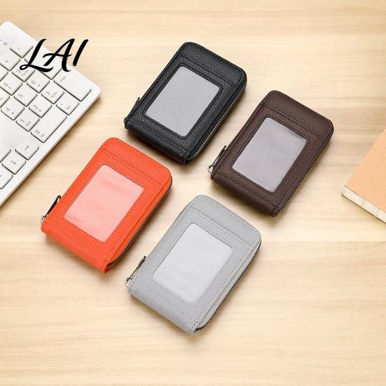 Solid Color Slim Wallet Card Wallet Thin Credit Holder with ID Window Portable Business Case Zip Closure Faux Leather Pouch for Cash Cards