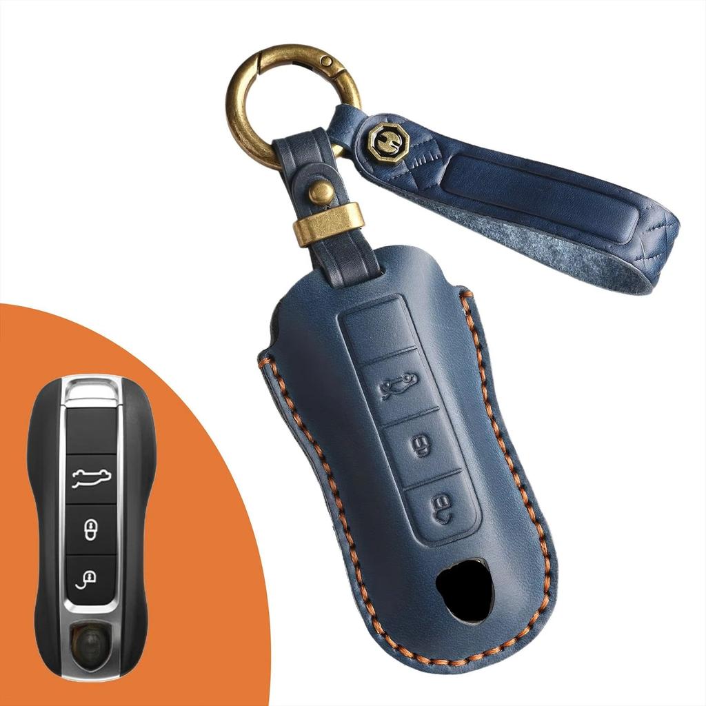 For Porsche Luxury Leather Car Key Cover Macan 718 Cayenne Paramera 911 958 Taycan Car Key Fob Key Outer Ring