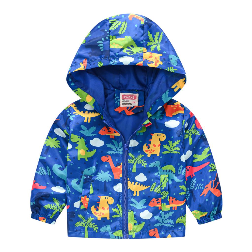 Toddler Kids Cartoon Print Hooded Jacket Boys Girls Lightweight Windproof Zip Up Casual Outerwear Coat