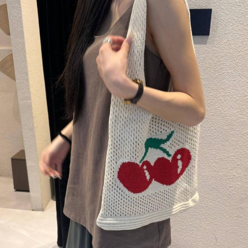 New bag large capacity tote bag cherry bag knitted bag hollow bag shoulder bag woven bag