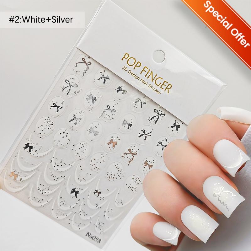 White 5D Pearl Lace Bowknot Wave Lines Nail Stickers Elegant Exquisite Nail Decoration Decals DIY Self Adhesive Transfer Slider