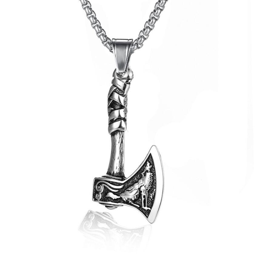 Dragon Bone Chain: Stainless Steel Viking Axe & Celtic Wolf Pendant Necklace 2024