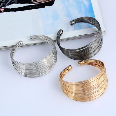 1 STuks Retro Goud Multi Laags Open Wijde Manchetten Dames Punk Metaal Verstelbaar Gepersonaliseerd Armband Sieraden Buitenfeest Cadeau-5034