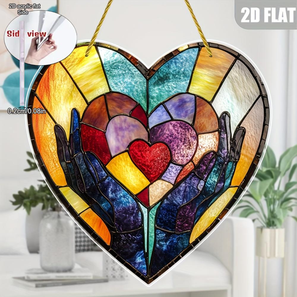 1pc Handheld Heart-Shaped Sun Catcher, Garden Sun Catcher, Decorative Plaque and Ornament, Colorful Window Hanging, Floral Decoration, Holiday Gift 