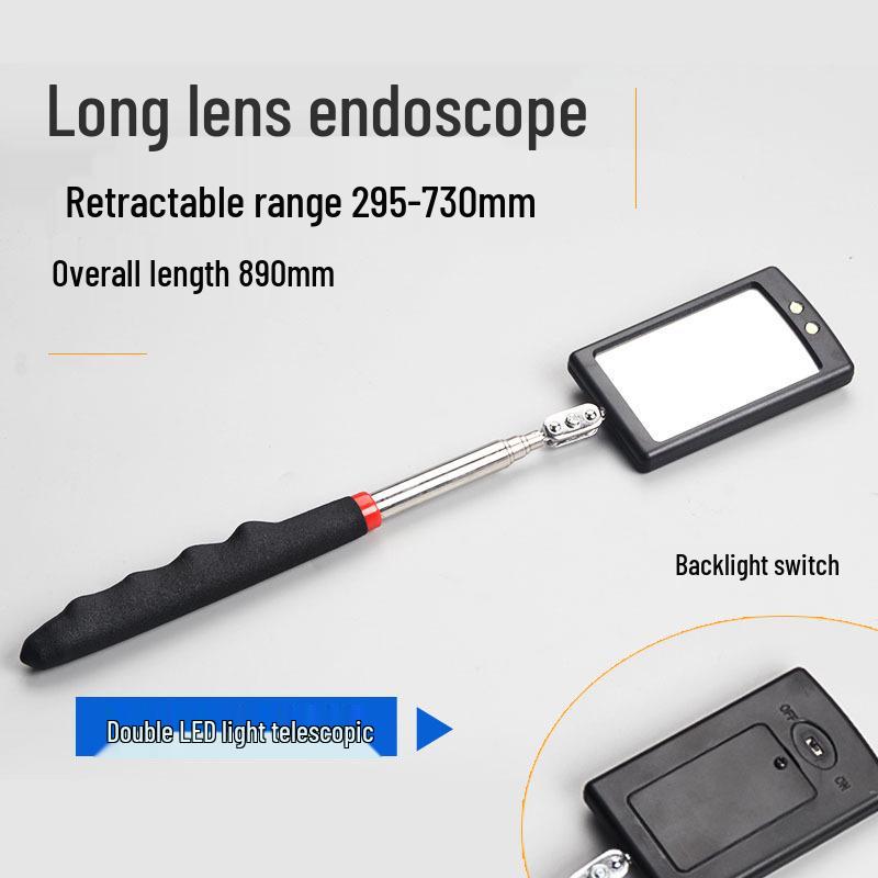 Retractable LED Inspection Mirror with Square Mirror for Undercarriage and Rearview Checks