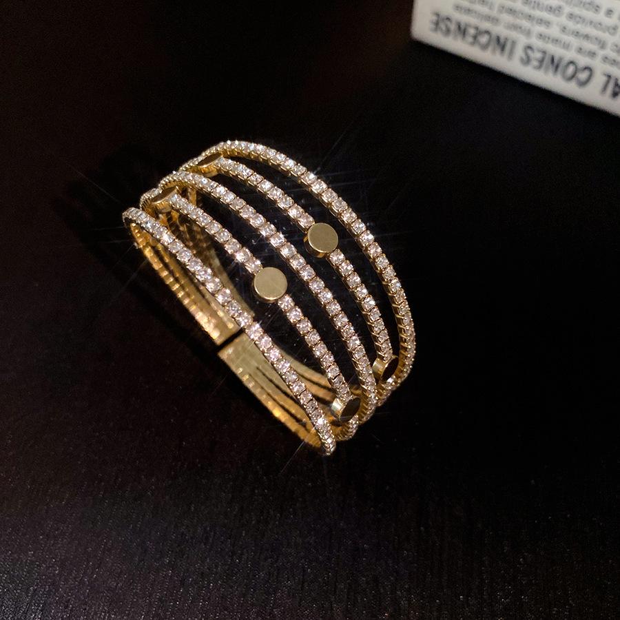 Inlaid Zircon Geometric Open Bangle - Elegant, High-End Design for Versatile Women's Fashion